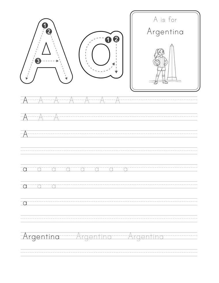 A de Argentina: una página por letra, con flechas